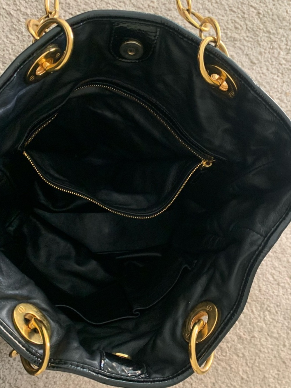 Black Patent Quilted Tote with Gold Charm Accent - Picture 3 of 3